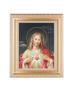 10 1/4" x 12 1/4" Satin Gold Frame with an 8" x 10" Sacred Heart of Jesus Print