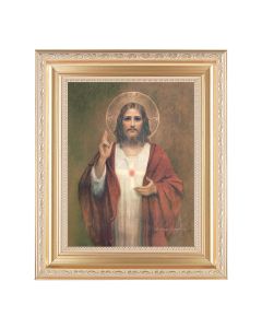 10 1/4" x 12 1/4" Satin Gold Frame with an 8" x 10" Sacred Heart of Jesus Print