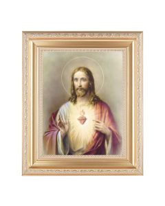 10 1/4" x 12 1/4" Satin Gold Frame with an 8" x 10" Sacred Heart of Jesus Print