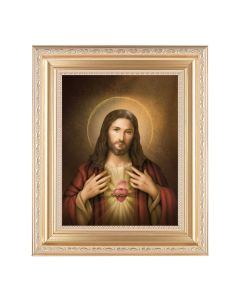 10 1/4" x 12 1/4" Satin Gold Frame with an 8" x 10" Simeone: Sacred Heart of Jesus Print