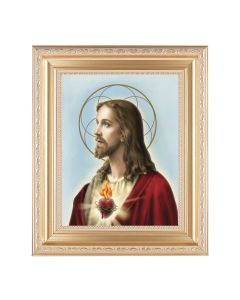10 1/4" x 12 1/4" Satin Gold Frame with an 8" x 10" Sacred Heart of Jesus Print