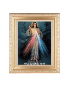 10 1/4" x 12 1/4" Satin Gold Frame with an 8" x 10" Spanish Divine Mercy Print