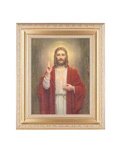 10 1/4" x 12 1/4" Satin Gold Frame with an 8" x 10" Sacred Heart of Jesus Print
