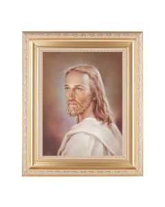 10 1/4" x 12 1/4" Satin Gold Frame with an 8" x 10" Head of Christ Print