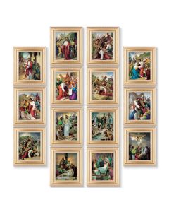 10 1/4" x 12 1/4' Satin Gold Frame with the Stations of the Cross Print