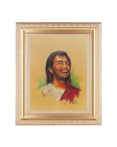 10 1/4" x 12 1/4" Satin Gold Frame with an 8" x 10" Segura: Laughing Jesus Print