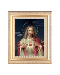 10 1/4" x 12 1/4" Satin Gold Frame with an 8" x 10" Sacred Heart of Jesus Print