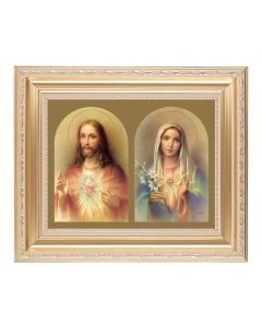 10 1/4" x 12 1/4" Satin Gold Frame with an 8" x 10" The Sacred Hearts Print