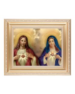 10 1/4" x 12 1/4" Satin Gold Frame with an 8" x 10" The Sacred Hearts Print