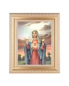 10 1/4" x 12 1/4" Satin Gold Frame with an 8" x 10" Immaculate Heart of Mary Print
