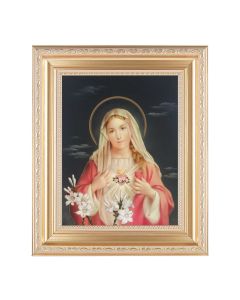 10 1/4" x 12 1/4" Satin Gold Frame with an 8" x 10" Immaculate Heart of Mary Print