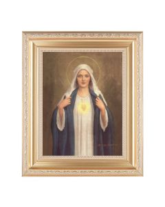 10 1/4" x 12 1/4" Satin Gold Frame with an 8" x 10" Immaculate Heart of Mary Print