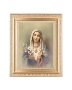 10 1/4" x 12 1/4" Satin Gold Frame with an 8" x 10" Immaculate Heart of Mary Print