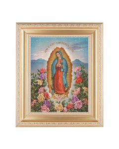 10 1/4" x 12 1/4" Satin Gold Frame with an 8" x 10" Our Lady of Guadalupe Print
