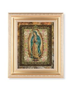 10 1/4" x 12 1/4" Satin Gold Frame with an 8" x 10" Gold Our Lady of Guadalupe Roses Print