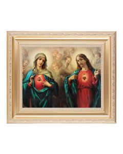 10 1/4" x 12 1/4" Satin Gold Frame with an 8" x 10" The Sacred Hearts Print