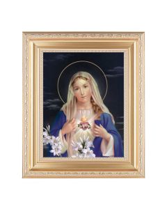 10 1/4" x 12 1/4" Satin Gold Frame with an 8" x 10" Immaculate Heart of Mary Print