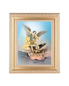 10 1/4" x 12 1/4" Satin Gold Frame with an 8" x 10" Saint Michael Print