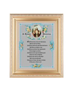 10 1/4" x 12 1/4" Satin Gold Frame with an 8" x 10" Sacred Heart of Jesus House Blessing Print