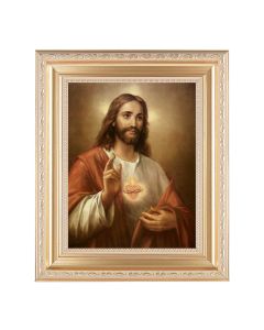 10 1/4" x 12 1/4" Satin Gold Frame with an 8" x 10" Sacred Heart of Jesus Print