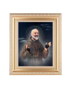 10 1/4" x 12 1/4" Satin Gold Frame with an 8" x 10" Saint Pio Print