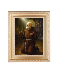 10 1/4" x 12 1/4" Satin Gold Frame with an 8" x 10" Saint Pio at Prayer Print