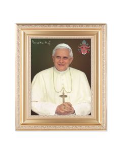 10 1/4" x 12 1/4" Satin Gold Frame with an 8" X 10" Pope Benedict Xvi Print