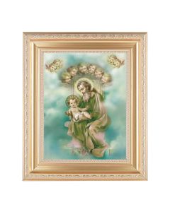 10 1/4" x 12 1/4" Satin Gold Frame with an 8" x 10" St. Joseph and Child Enthroned Print