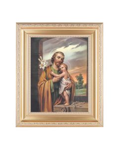 10 1/4" x 12 1/4" Satin Gold Frame with an 8" x 10" Saint Joseph Print