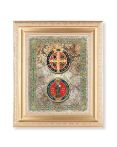10 1/4" x 12 1/4" Satin Gold Frame with an 8" x 10" Gold Saint Benedict Print