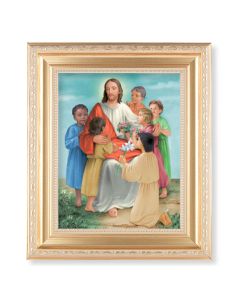 10 1/4" x 12 1/4" Satin Gold Frame with an 8" x 10" Christ with Children Print