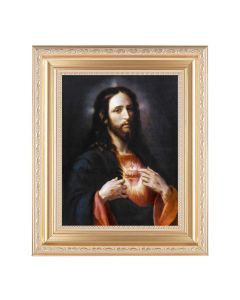 10 1/4" x 12 1/4" Satin Gold Frame with an 8" x 10" Sacred Heart of Jesus Print