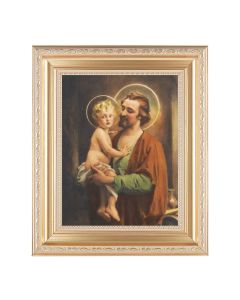 10 1/4" x 12 1/4" Satin Gold Frame with an 8" x 10" St. Joseph with Jesus Print
