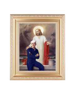 10 1/4" x 12 1/4" Satin Gold Frame with an 8" x 10" Jesus with Sailor Print