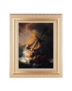 10 1/4" x 12 1/4" Satin Gold Frame with an 8" x 10" Rembrandt - The Storm on the Sea of Galilee Print