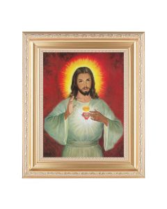 10 1/4" x 12 1/4" Satin Gold Frame with an 8" x 10" Sacred Heart Print