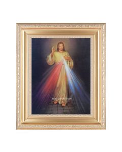 10 1/4" x 12 1/4" Satin Gold Frame with an 8" x 10" Divine Mercy Print