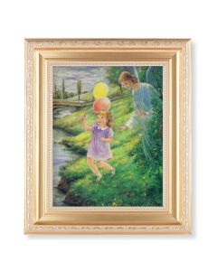 10 1/4" x 12 1/4" Satin Gold Frame with an 8" x 10" Guardian Angel with Girl Print