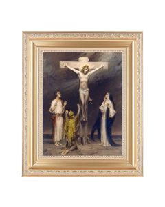 10 1/4" x 12 1/4" Satin Gold Frame with an 8" x 10" Chambers - Crucifixion Print