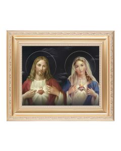 10 1/4" x 12 1/4" Satin Gold Frame with an 8" x 10" The Sacred Hearts Print