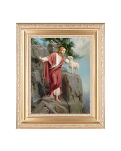 10 1/4" x 12 1/4" Satin Gold Frame with an 8" x 10" Chambers: Christ and the Lost Lamb Print