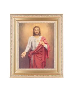 10 1/4" x 12 1/4" Satin Gold Frame with an 8" x 10" Chambers: Sacred Heart of Jesus Print