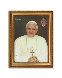 15 1/2" x 19 1/2" Antique Gold Leaf Beveled Frame with Bead Inlay and 12" x 16" Pope Benedict XVI Textured Art