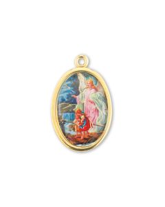 1" Guardian Angel Gold Finish Picture Medal