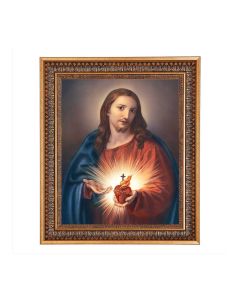11"x14" Batoni: Sacred Heart of Jesus Print in a 13.5" x 16 9/16" Vintage Bronze with Acanthus Leaves Frame with Velvet Backing and Plexiglass