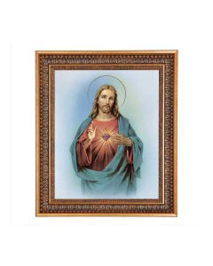 11"x14" Sacred Heart of Jesus Print in a 13.5" x 16 9/16" Vintage Bronze with Acanthus Leaves Frame with Velvet Backing and Plexiglass