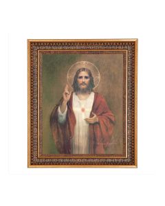 11"x14" Chambers: Sacred Heart of Jesus Print in a 13.5" x 16 9/16" Vintage Bronze with Acanthus Leaves Frame with Velvet Backing and Plexiglass