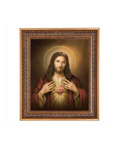 11"x14" Simeone: Sacred Heart of Jesus Print in a 13.5" x 16 9/16" Vintage Bronze with Acanthus Leaves Frame with Velvet Backing and Plexiglass
