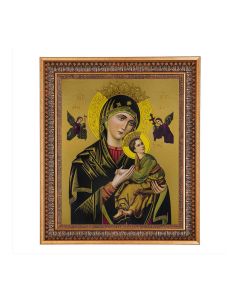11"x14" O.L. of Perpetual Help Print in a 13.5" x 16 9/16" Vintage Bronze with Acanthus Leaves Frame with Velvet Backing and Plexiglass