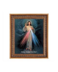 11"x14" Divine Mercy Print in a 13.5" x 16 9/16" Vintage Bronze with Acanthus Leaves Frame with Velvet Backing and Plexiglass